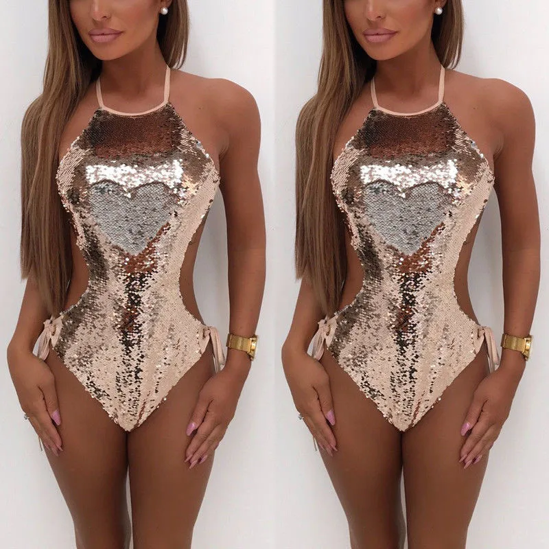 

Women One-Piece Swimsuit Sexy Ladies Beachwear Swimwear Sexy Backless Push-up Sequins Monokini Bikini Bathing Suits Women Biquni
