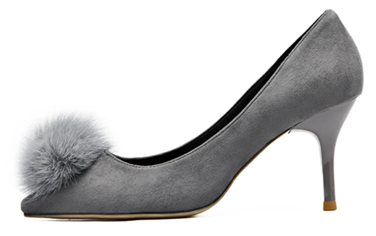 LALA IKAI Fur Pompon Decoration Women's Heels 2017 Fashion Flock 2017 Women's Pumps Wedding Shoes 040C0922-4 (22) - 