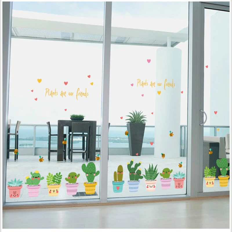 JX-LCLYL DIY Pot Culture Vinyl Wall Sticker Window Decals Pot Flower Cactus Decor