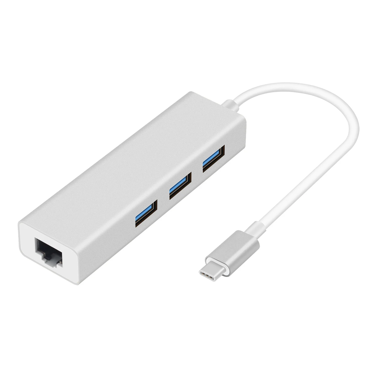 USB C Ethernet RJ45 Lan Adapter Type C to 3 Ports USB 3.0 Hub 10/100/1000Mbps Gigabit Ethernet Network Adapter for Macbook - Цвет: Silver