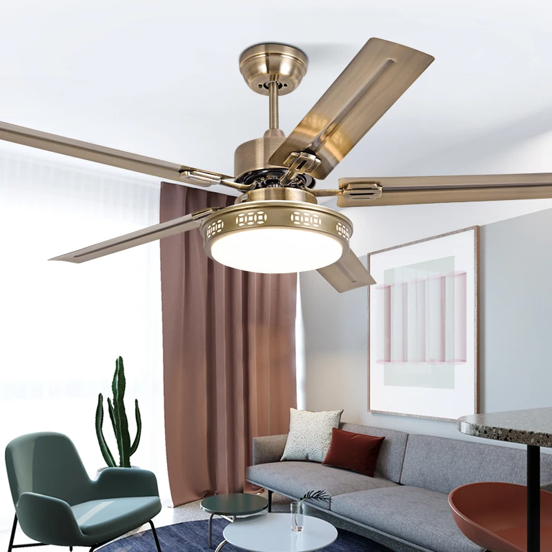 

Modern Led Bronze Ceiling Fan 5 Blad esstainless steel Ceiling Fans Lamps With Lights For Living Room home Dimming lighting