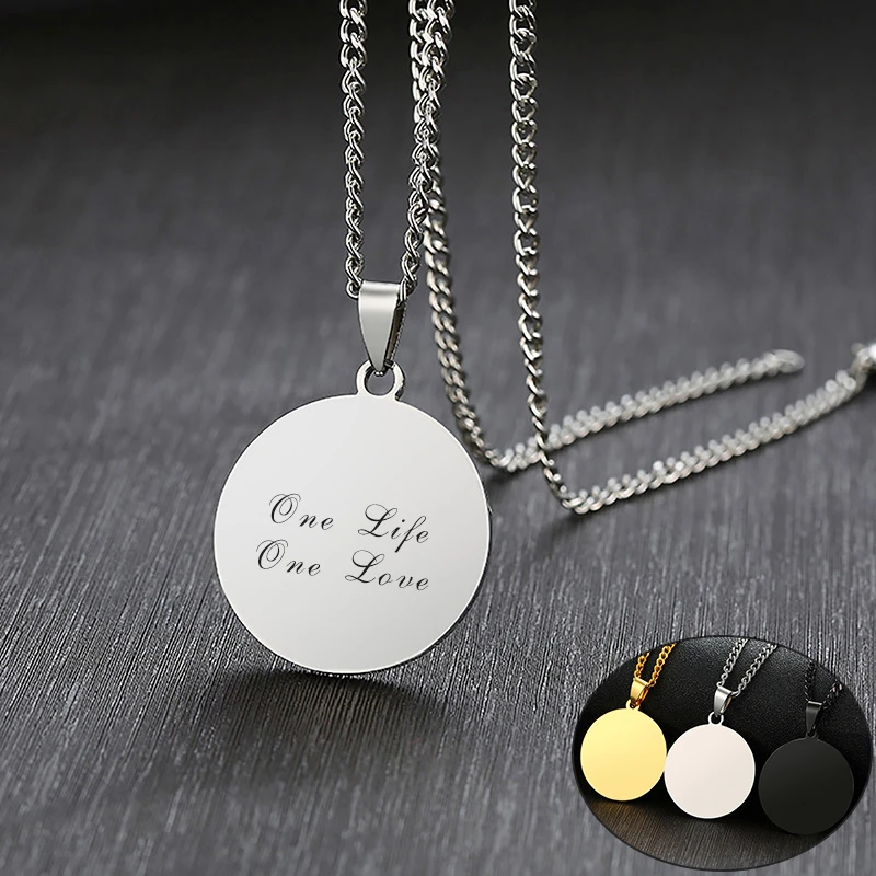 

Free Custom ID Tag Pendant Necklaces for Women Man Personalized Engrave One Life One Love Souvenir Wedding Gifts
