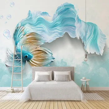 

Custom 3D Mural Wallpaper Modern 3D Abstract Blue Peacock TV Background Mural Living Room Bedroom Waterproof Mural Wallpaper