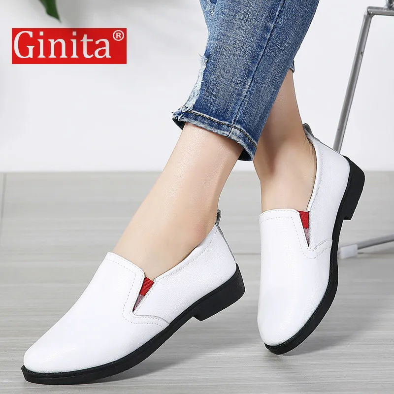 

Ginita 2019 Spring Women Flats Shoes Sneakers Ballerina Leather Slip on Ladies Shoes Woman Oxfords Tenis Feminino Creepers Femme