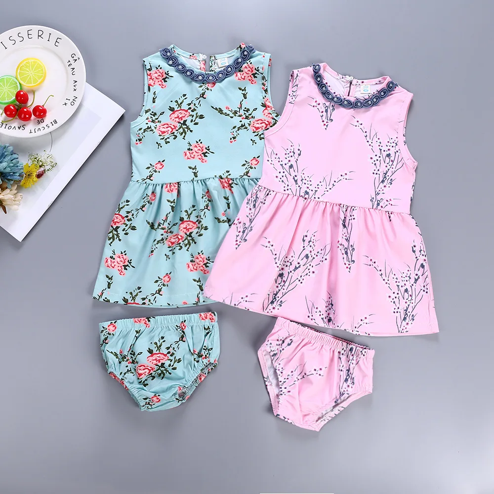 

Toddler Infant Kids Baby Girl Floral Dress Summer Sleeveless Dress with Short Pants Set Princess Party Costume Wedding Dresses