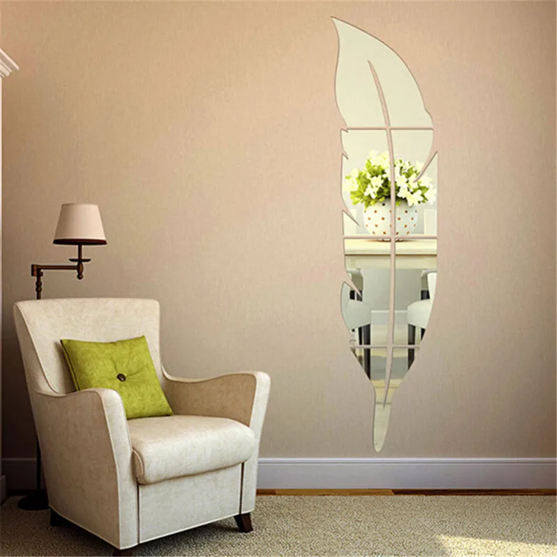 73*18 cm plumas acrílico espejo pegatina decoración del hogar espejo autoadhesivo para sala de estar DIY 3D hogar calcomanía murales decoración de pared
