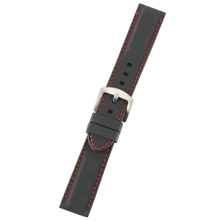 YISUYA Silicone 22mm24mm Black Pin Buckle Watch Strap RedWhite Outdoor Sport Rubber Wristwatch Band Top Quality Replacement  (6)