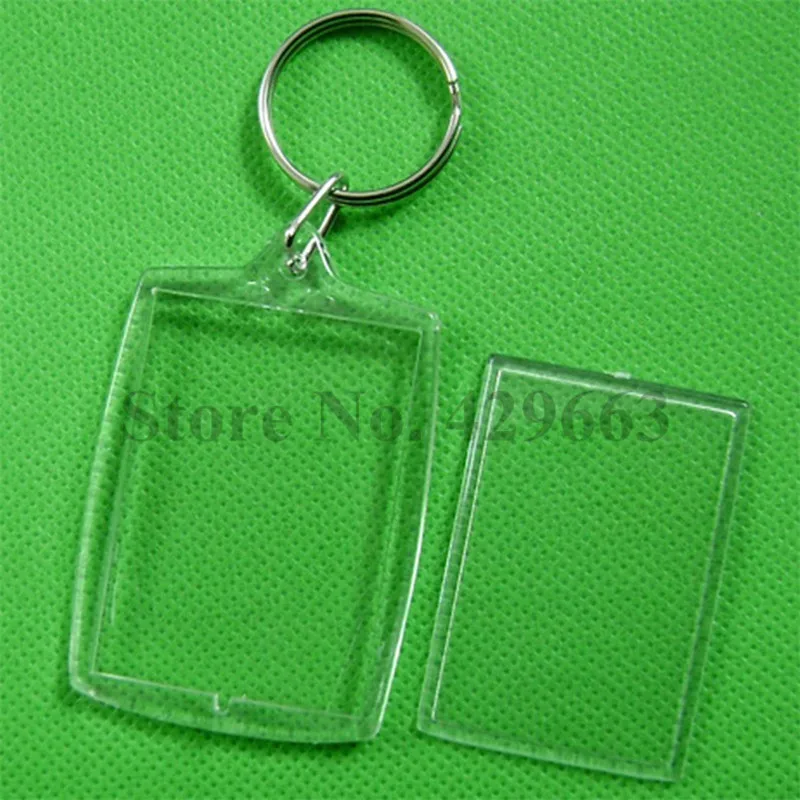 600pcs/lot Curved Rectangle Acrylic Keychains Plastic Blank Key Chains Insert Picture Keyrings