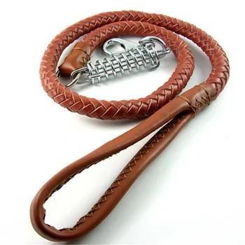 

Luxury Genuine Leather Handmade Braid Dog Leash, Traffic Dog Leash with Stainless Steel Buffer Spring for Medium/Large Dogs