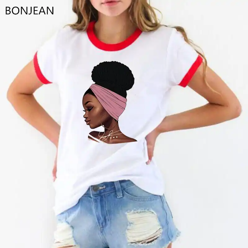 Melanin Shirt Women Black African Curly Hair Girl Printed Tshirt