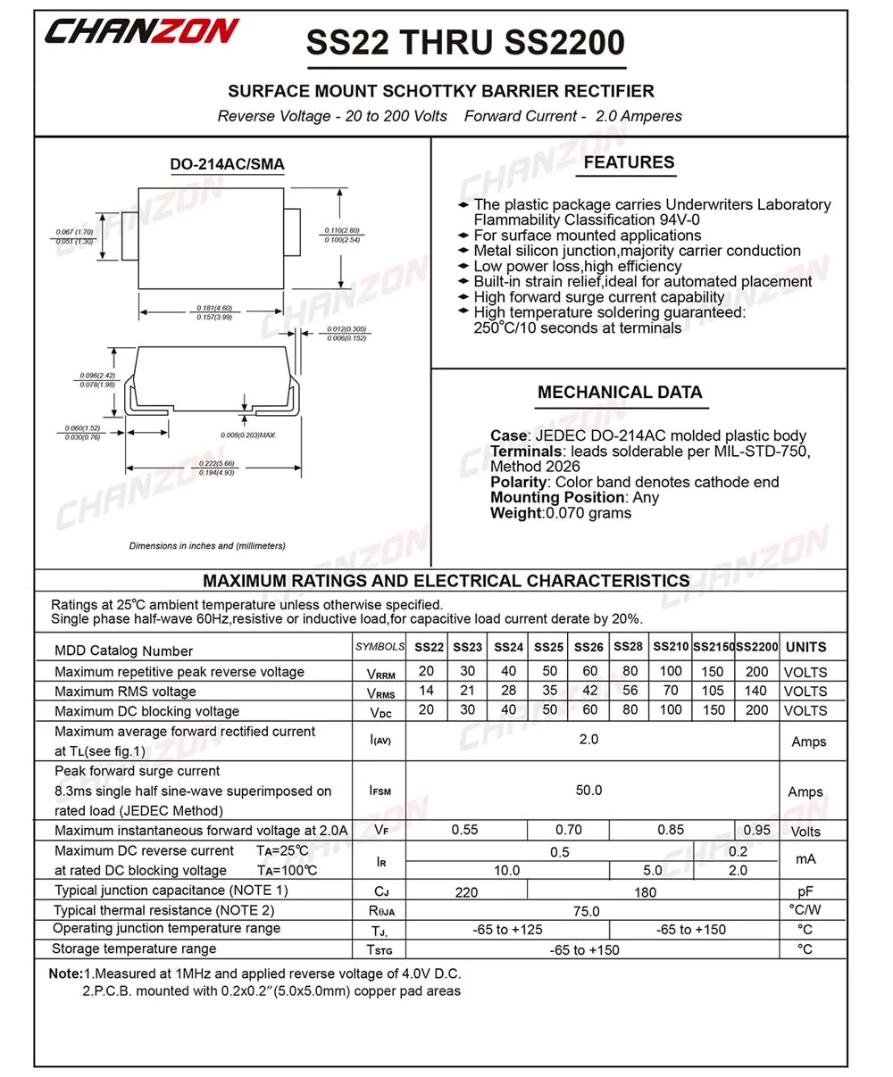 (100 шт.) SS26 SMD Schottky барьерные выпрямительные диоды 2A 60 V SMA (DO 214AC) 2 ампер вольт|rectifier