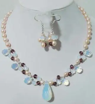 

Noblest Genuine opal stone pearl necklace earring set Wonderful Nobility Fine Wedding Jewelry Lucky Women's 925 noble lady's