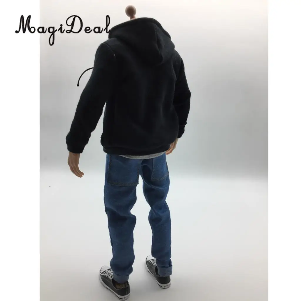 MagiDeal Hot Sale 1Set 1/6 Scale Mens Clothes Black Hoodie T-shirt Jeans Belt Canvas Shoes for 12 Inch Action Figures Model