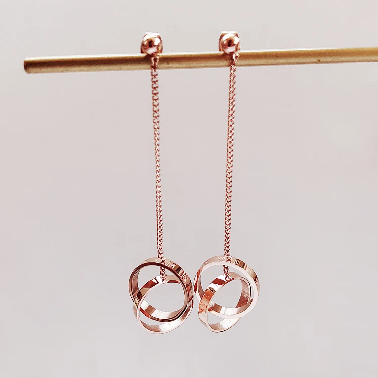 

YUN RUO 2019 New Arrival Fashion Double Circles Stud Earring Rose Gold Color Woman Birthday Gift Titanium Steel Jewelry Not Fade