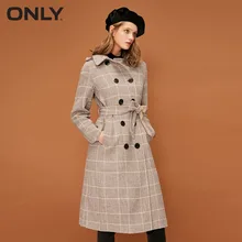 Только женское зимнее новое шерстяное двубортное шерстяное пальто двухцветное с поясом и пуговицами | 11836U502