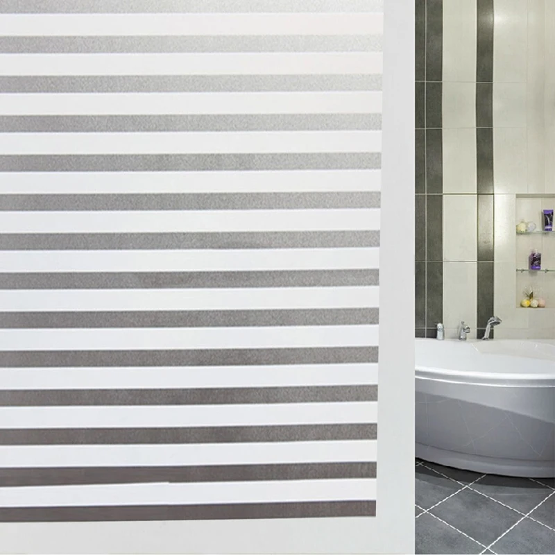 PVC 45x150cm Waterproof Privacy Frosted Glass Window Film Striped Sticker Home