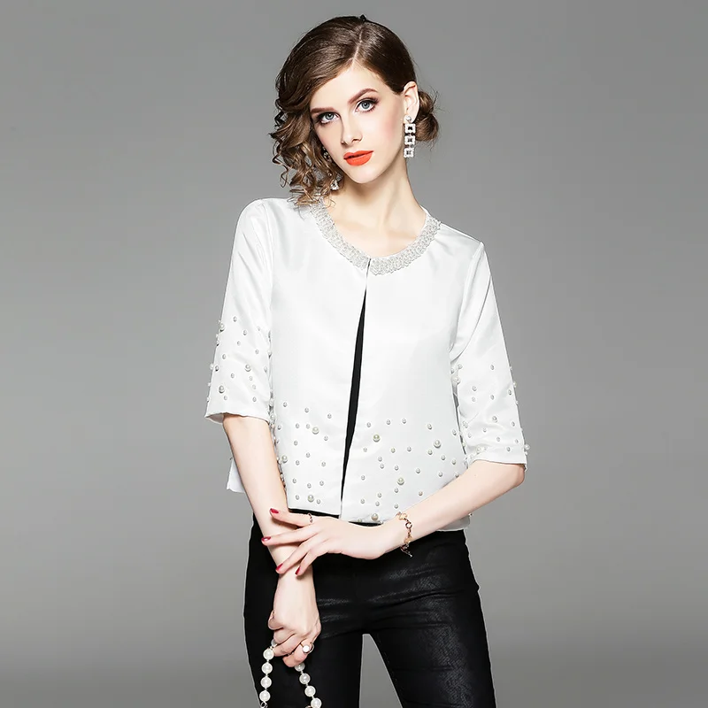 

2019 new Korean women's fashion beading sweet plus size Half sleeve cardigan short women jackets