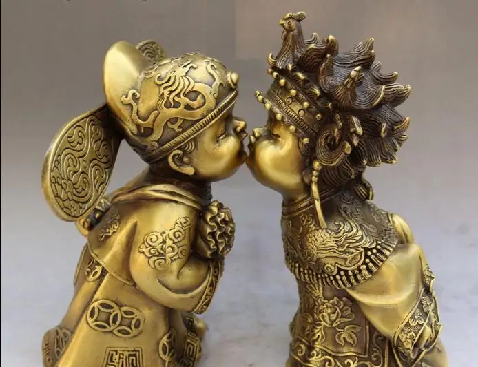 

8"China Pure Bronze Festive Wedding Spouse Bride and Groom Happy Marry Sculpture