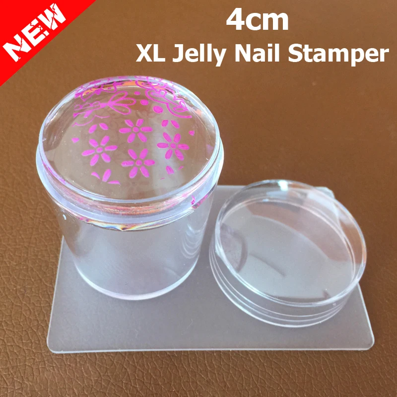 

2016 New 4cm XL Jelly Pure Clear Nail Stamper Scraper Set with Cap Silicone Refill Head Polish Print Manicure Stamping Tools