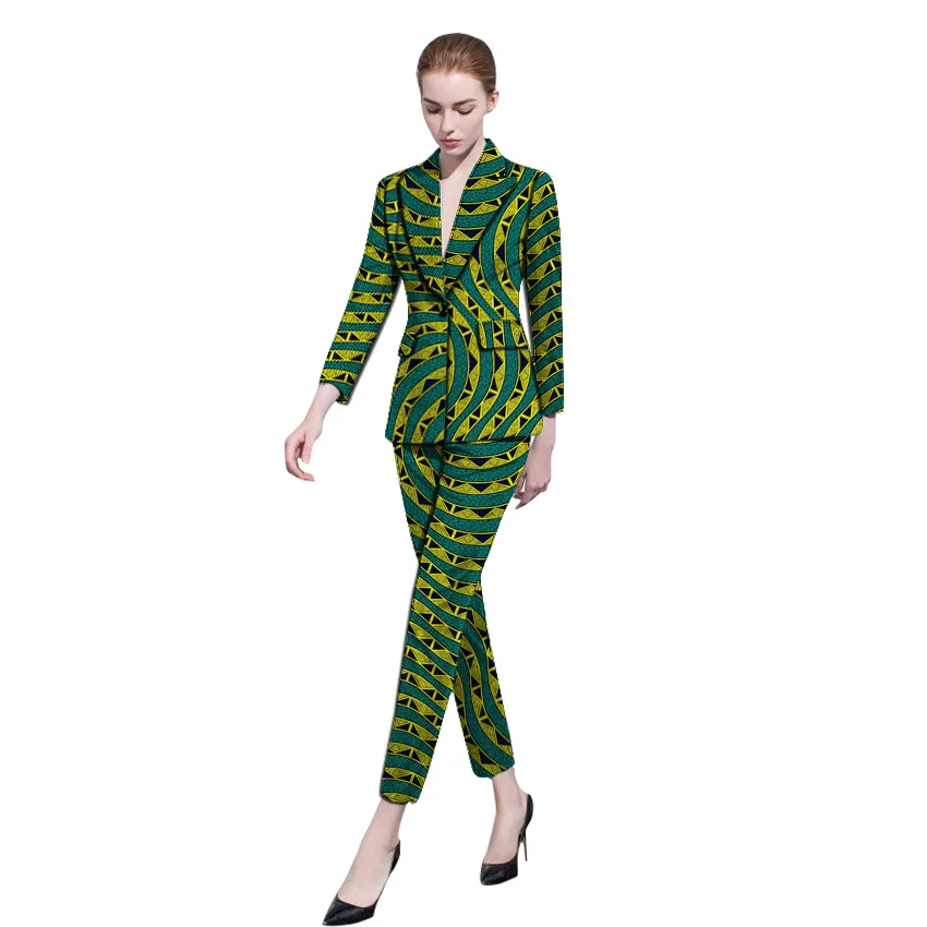 Формальный стиль брючные костюмы для дам деловой стиль блейзеры с брюками женский Африканский комплект Анкара принт женские наряды - Цвет: 6