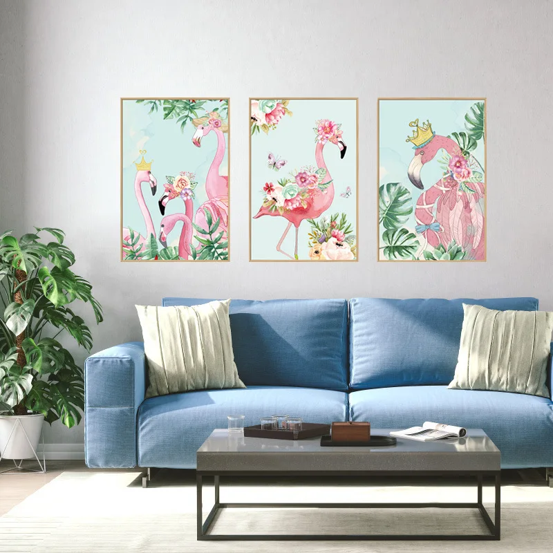 Karikatür Sanat 3D Çerçeve Flamingo Yeşil Yaprak Duvar Sticker Yatak Karikatür Sanat 3D Çerçeve Flamingo Yeşil Yaprak Duvar Sticker Yatak