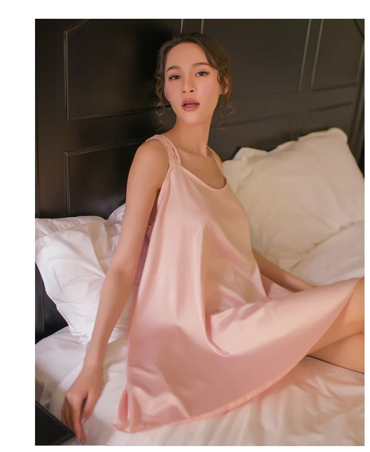 Летние женские пижамы Lounge имитация шелка плюс размер ночные рубашки с открытой спиной сексуальный Слинг Холтер пижамы сексуальная v-образным вырезом ночная рубашка