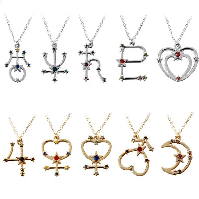 

Japanese Silver Gold Color Guardian Red Blue Rhinestone Neptune Jupiter Necklace Cosplay Sailor Moon Necklace For Women Girls