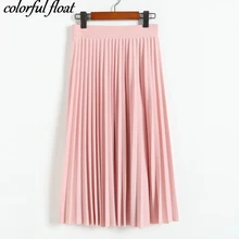 2017 Crinkle Chiffon skirts spring Elastic waist fold slim skirt pleated Department summer slim skirt pink gray black