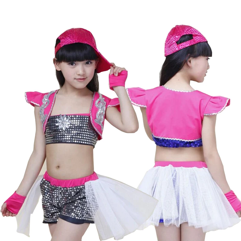 New Girls Sequined Jazz Modern Dance Costumes Kids Hip Hop Dancewear