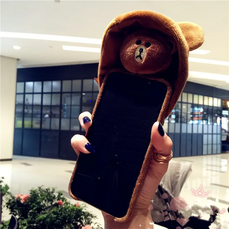 Ainike милый теплый меховой Медведь Кролик шапка чехол для телефона для iPhone XR 6s Plus 7 8Plus 11 Pro Max голова животного мягкая пушистая плюшевая задняя крышка