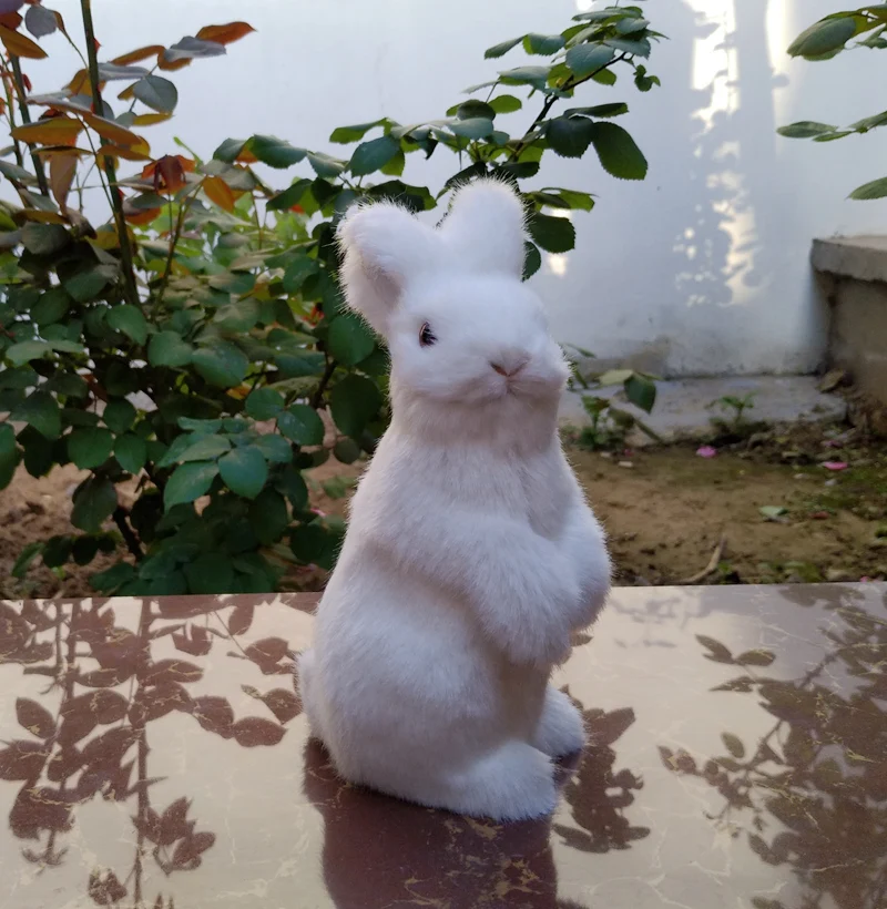 

about 17x8cm simulation white rabbit hard model plastic&furs rabbit prop,home decoration toy gift s2296
