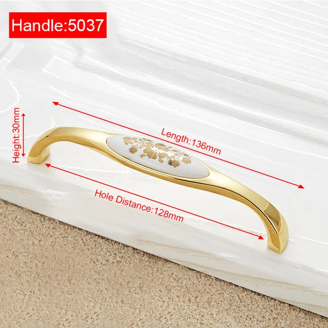 NAIERDI Gold White Creamic Gold Cabinet Handles Knobs Drawer Pulls Kitchen Door Handles Furniture Handle Cabinet Door Hardware 5037-128G