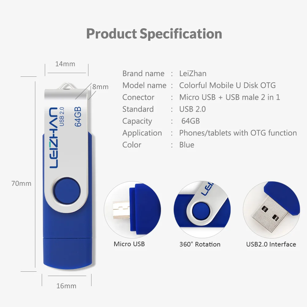LEIZHAN флэш накопитель USB 2 0 карта памяти OTG мини Udisk цветной Pendrive multifuntional для android