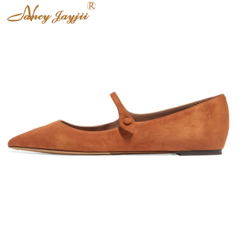 

2018 Brown Mary Janes Woman Flats Shoes Buckle Casual Office Female Lady Autumn Big Foot Size 45 39 Fashion Career Classic