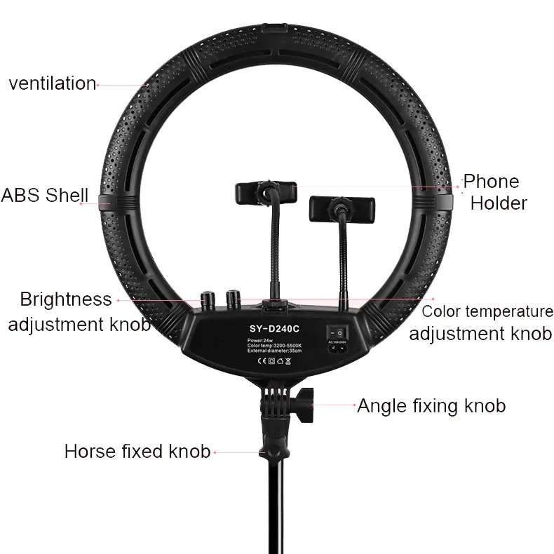 Кольцевой светильник для фотостудии с зеркалом 1" 400 шт. светодиодный держатель для телефона и видеосъемки светодиодный 2 держателя для телефона с подставкой для камеры