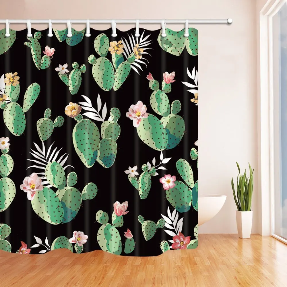 Plants Decor Cactus in the Black Background Shower Curtain Waterproof