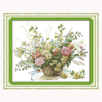 

Joy Sunday crossstitch kits set rose flower basket DMC14CT11CT cottonfabric home baby room restaurant hotel painting wholesale