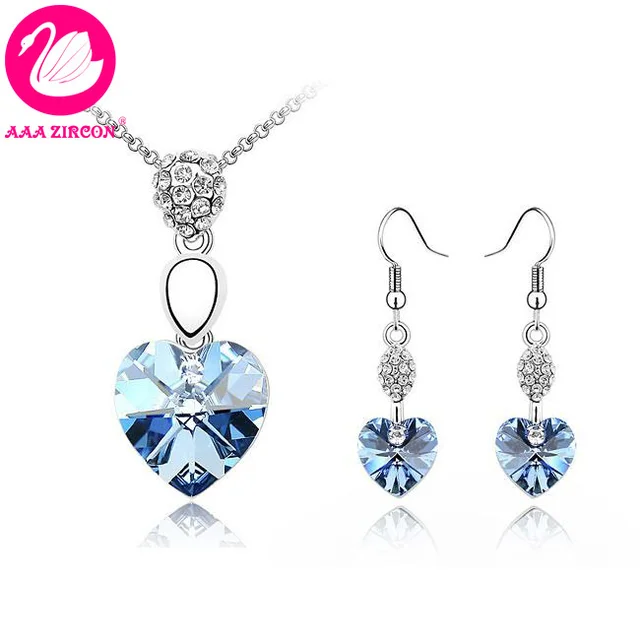 Free Shipping Women S Light Blue Heart Crystal Wedding Jewelry Women S Light Blue Heart Crystal Wedding Jewelry Set Necklace