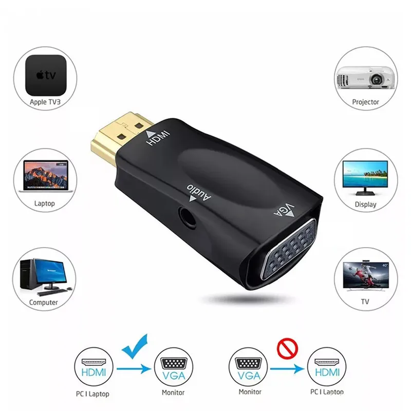Tonbux HD 1080P HDMI к VGA адаптер аудио Кабельные конвертеры папа женскому для ПК ноутбука