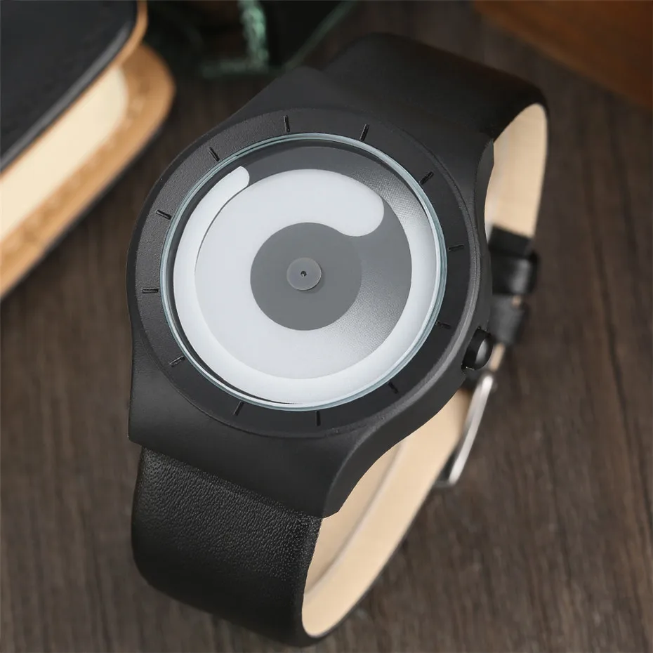 Fashion Mens Watch Leather Analog Quartz Sport Wristwatch Creative Cool Blue Ocean Steel Clock Relogio Masculino Spiral Turntable Swirl Hour Clock Female (8)
