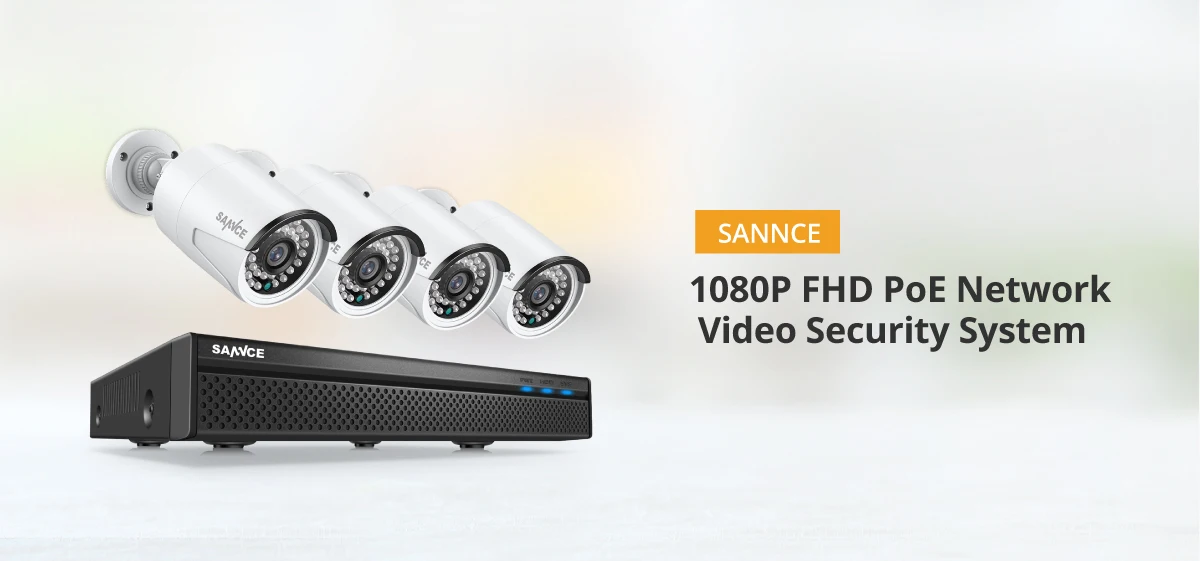 SANNCE 1080P 8CH FHD PoE Network Video Security System 4*1080P HD Weatherproof Cameras with Smart IR LEDs Surveillance CCTV Kit