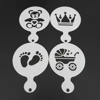 4pcs/set Baby Shower Coffee Art Stencil Cookie Cappuccino Latte Stencils Template Strew Pad Duster Spray Tools Caffe Accessories