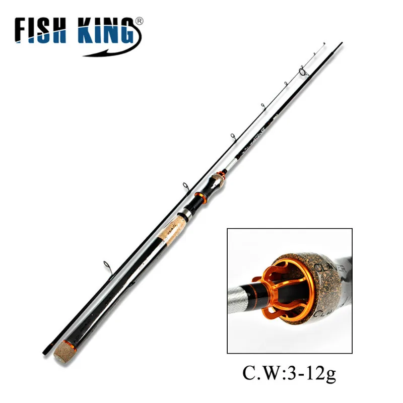 

FISH KING 2 Section Carbon Spinning Fishing Rod Medium M power casting weight 3-12G 4-12LB Fast Travel Fishing Lure Rod 2.4m