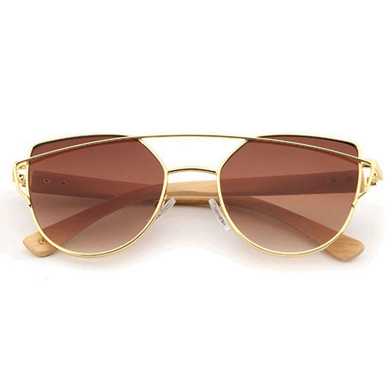 HDCRAFTER Cat Eye sunglasses women wood Bamboo ladies Sunglasses Fashion Mirror Sun glasses for Women Brand Designer female - Цвет линз: brown