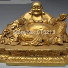 Bi0011596 Китайский pure Bronze 24 К Золото Свинка Счастливый Лаки Богатство Статуи Будды Майтреи