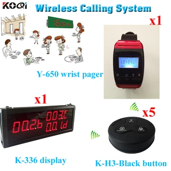 

Wireless Table Call System; 5pcs Waterproof Service Button + 1pc Watch Pager + 1pc 3-digit Desktop Receiver Free Shipping