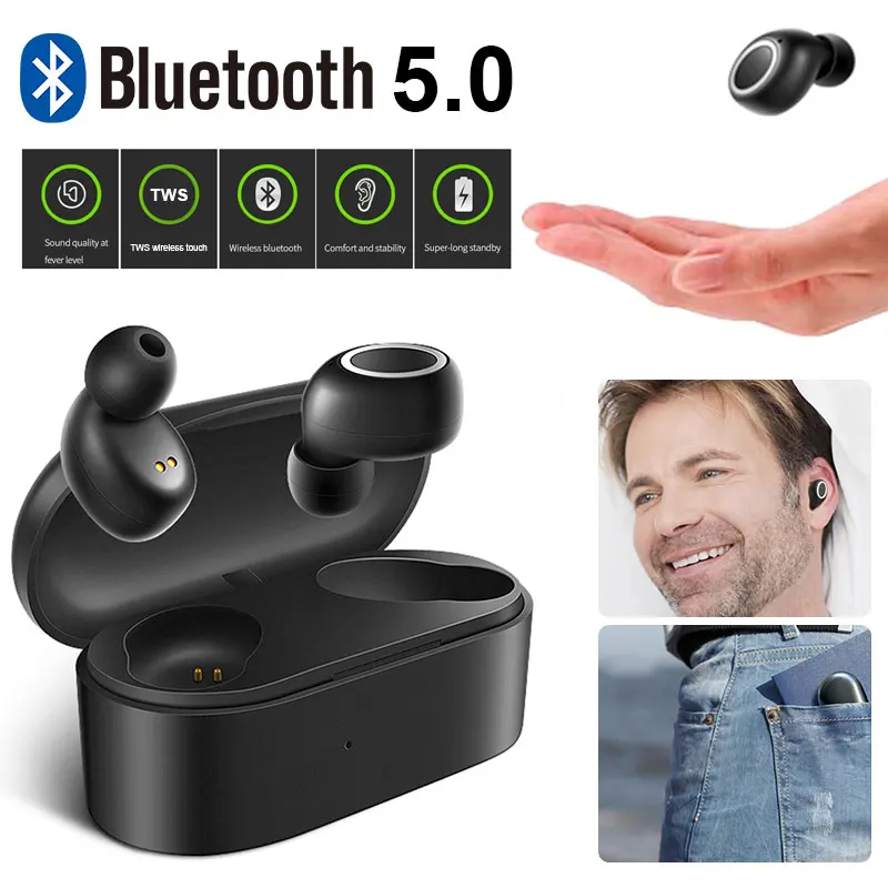 

Bluetooth Earbuds 5.0 TWS Wireless Headsets Mini Earphones HiFi Sound Sport Waterproof HD MIC Handsfree for All Smart phone