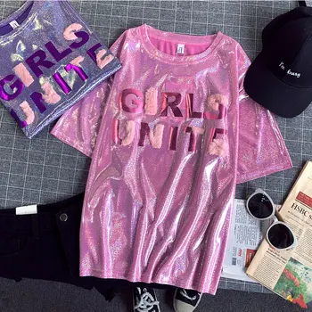 

2019 Summer women T shirt Fashion Plus Size Ice silk Short sleeve Tshirt Casual O-Neck Tops Tees Loose T-shirt Female Streetwear