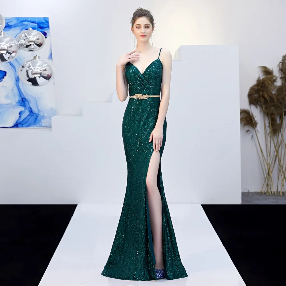 Party brilliant dresses 2019 dresses in sequins V-Neck Sexy Noble open back everyday Night Club Wear Maxi elegant ladies wear (2)