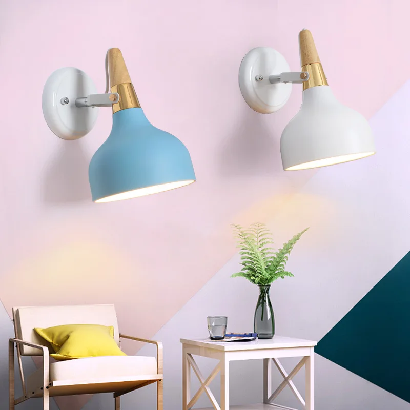 

YOOK 15*23*28CM Nordic Iron Wall Lamp for Bedroom Bedside Living Room Wood Wall Lamp Restaurant Villa Wall Lamp 220V 110V E27
